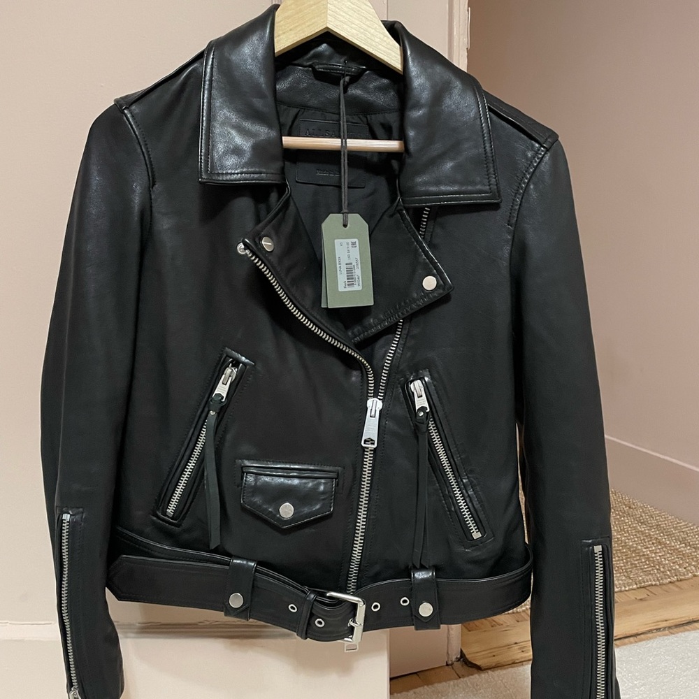 All Saints Luna Black Leather Biker Jacket - xs